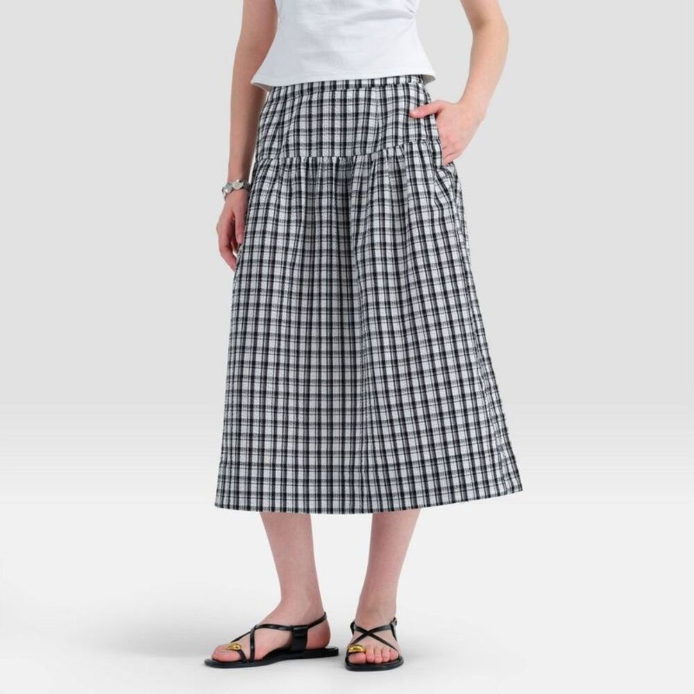 Women's Tiered Midi Skirt - Universal Thread Black/White Plaid M